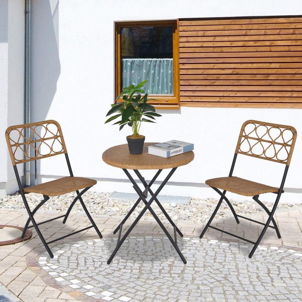 3 PCS Rattan Wicker Set Easy Folding, Hand Woven Rattan Coffee Table & Chairs - anydaydirect