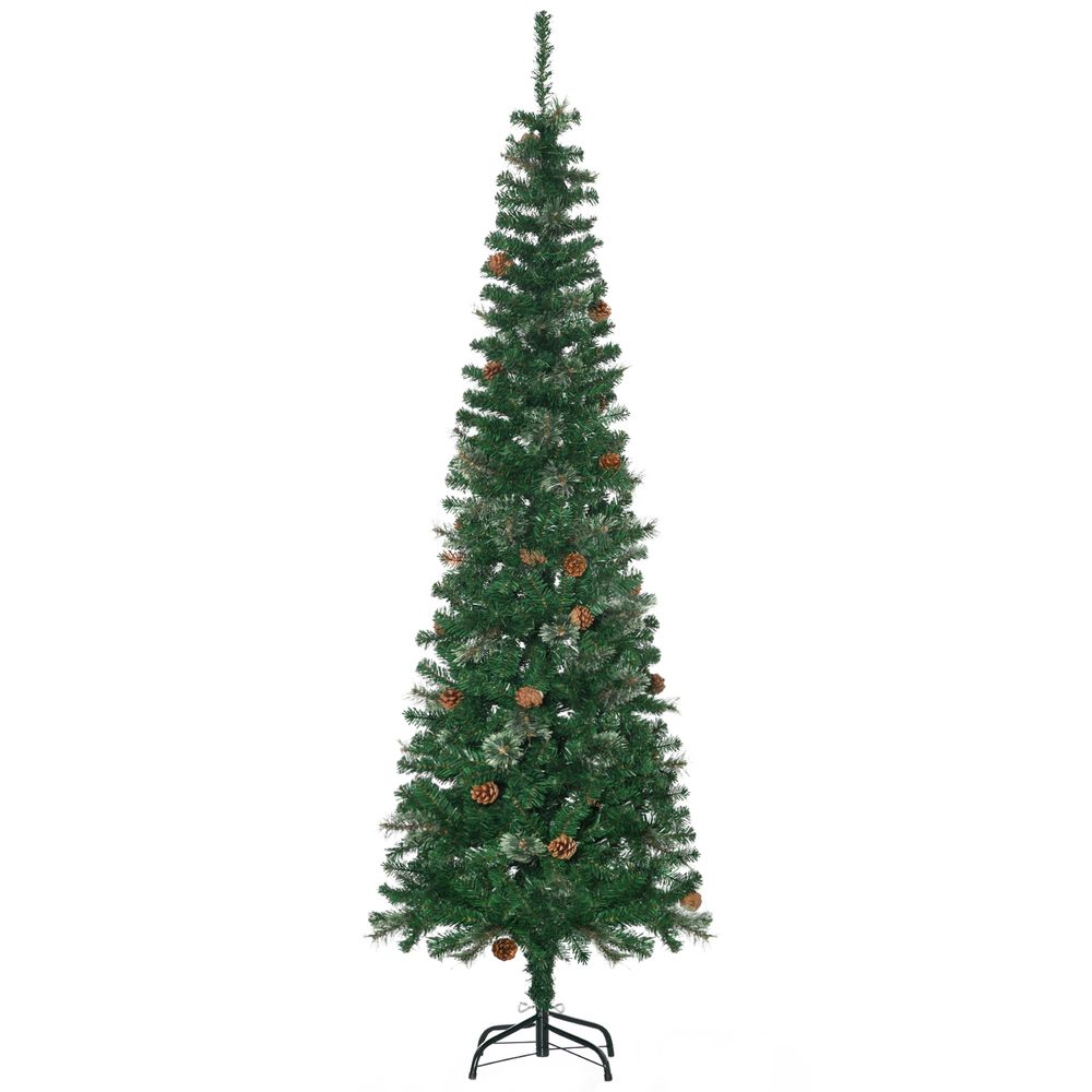 6.5FT Artificial Slim Christmas Tree Holiday Home Decor with Pine Cones - anydaydirect