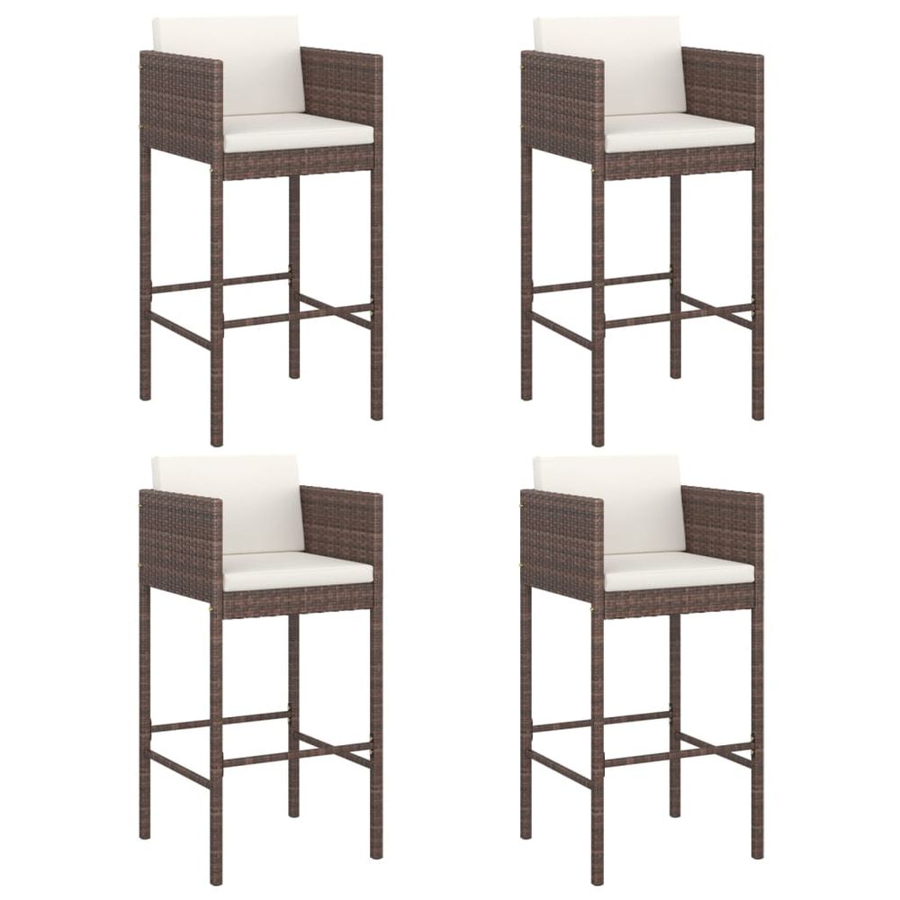 Bar Stools 4 pcs with Cushions Brown Poly Rattan - anydaydirect