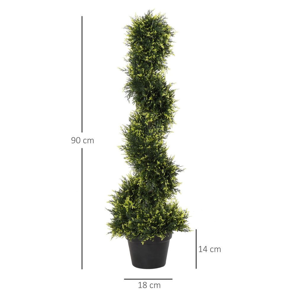 Set Of 2 90cm Artificial Spiral Topiary Trees & Pot Fake Greenery Plant - anydaydirect