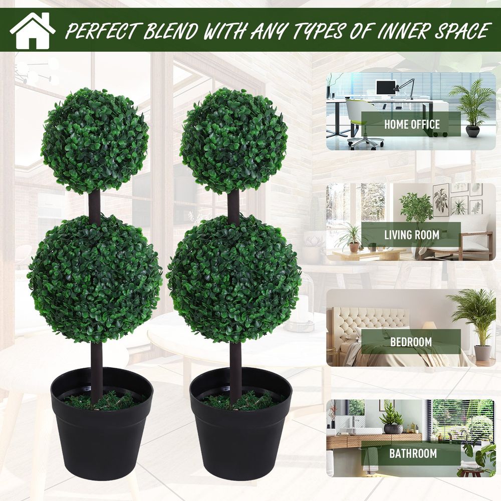 PE Set of 2 Artificial Boxwood Ball Topiary Plant Tree's Green - anydaydirect