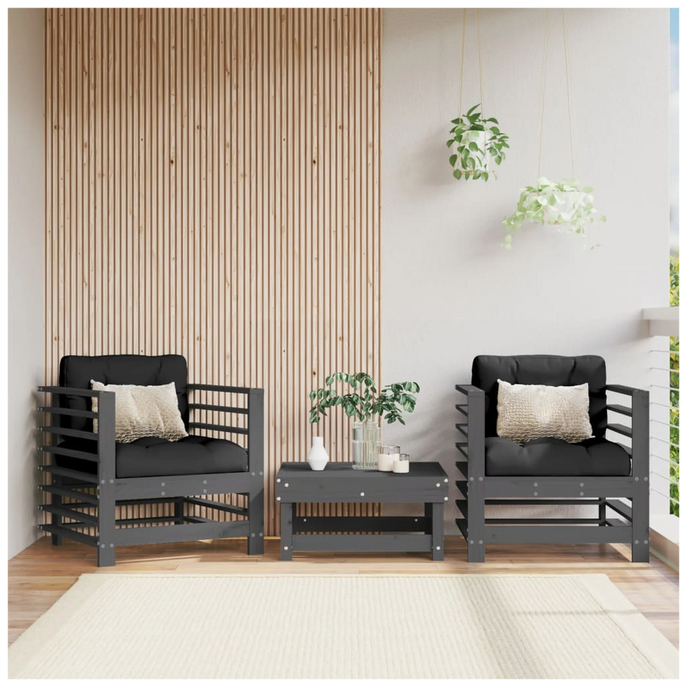 vidaXL Garden Chairs with Cushions 2 pcs Grey Solid Wood Pine - anydaydirect