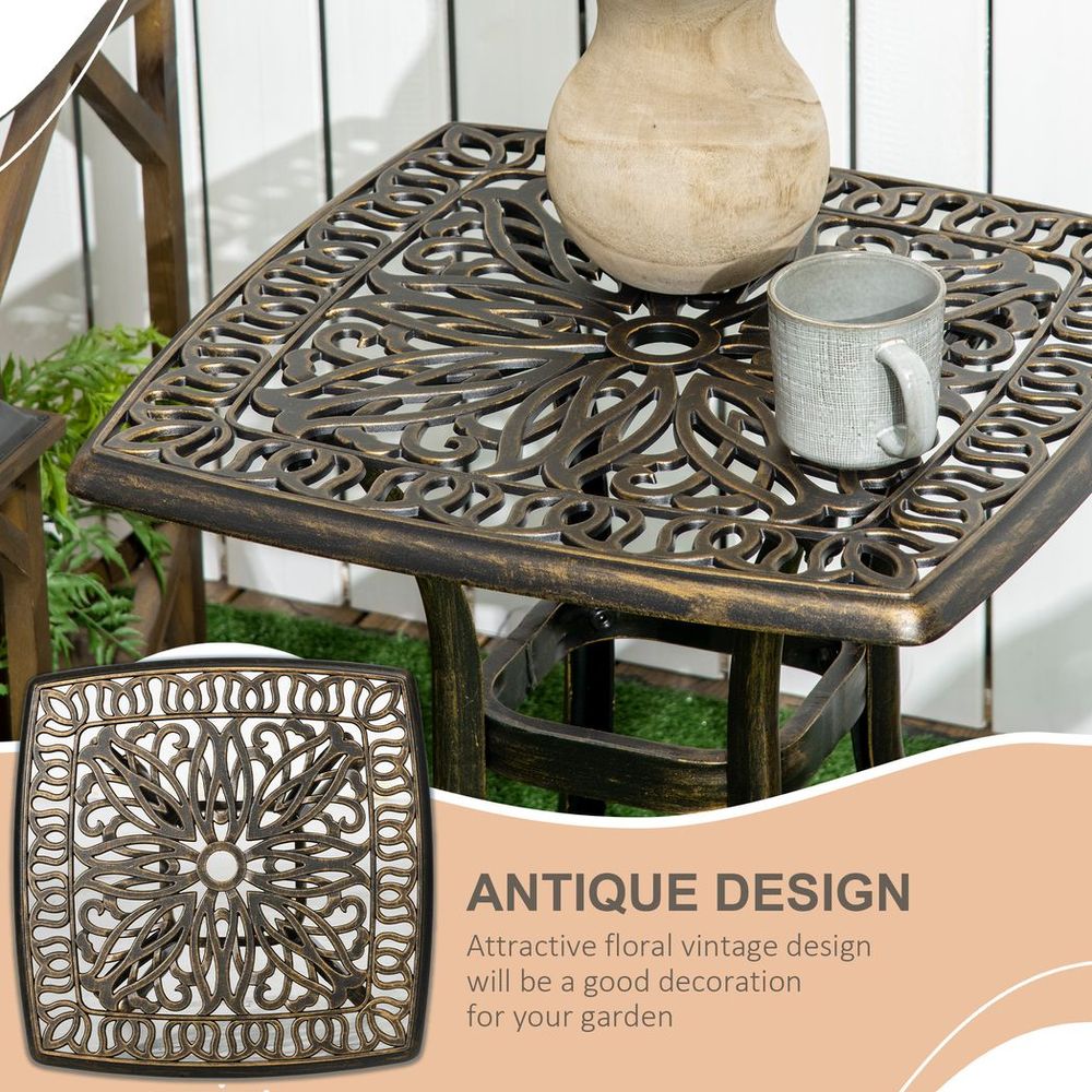 Outsunny 54 x 54cm Aluminium Outdoor Garden Side Table w/ Umbrella Hole, Bronze - anydaydirect