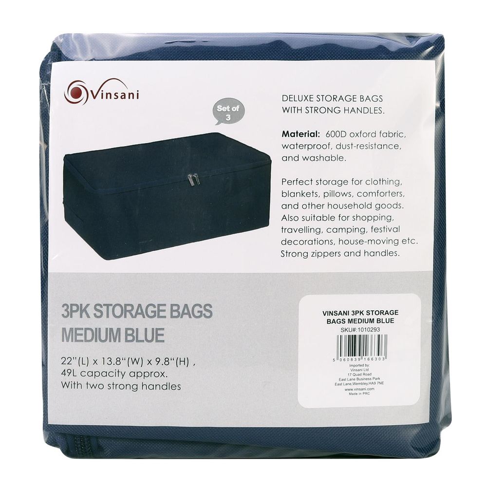 3PK STORAGE BAGS MEDIUM BLUE 1010293 - anydaydirect