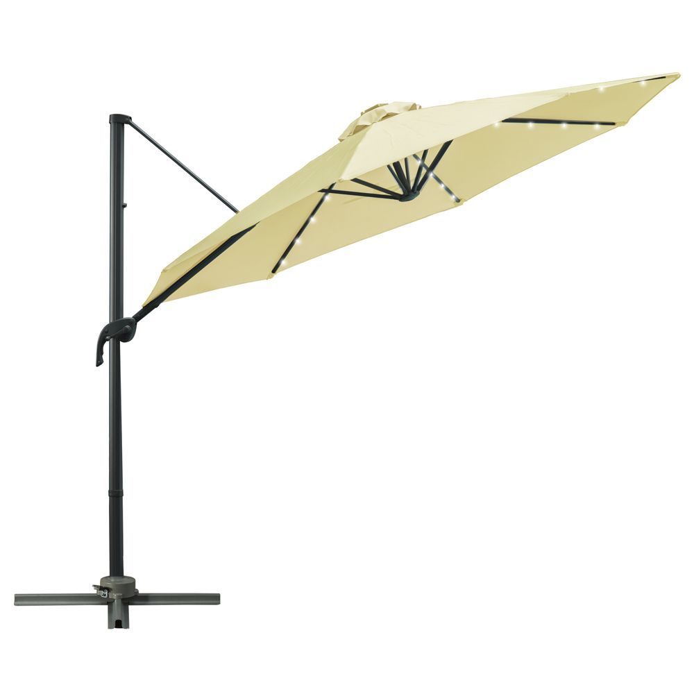 3m Cantilever Parasol Patio Umbrella with LED Solar Light Beige - anydaydirect