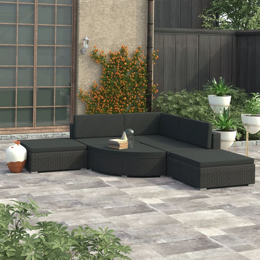 6 Piece Garden Lounge Set with Cushions Poly Rattan Grey - anydaydirect