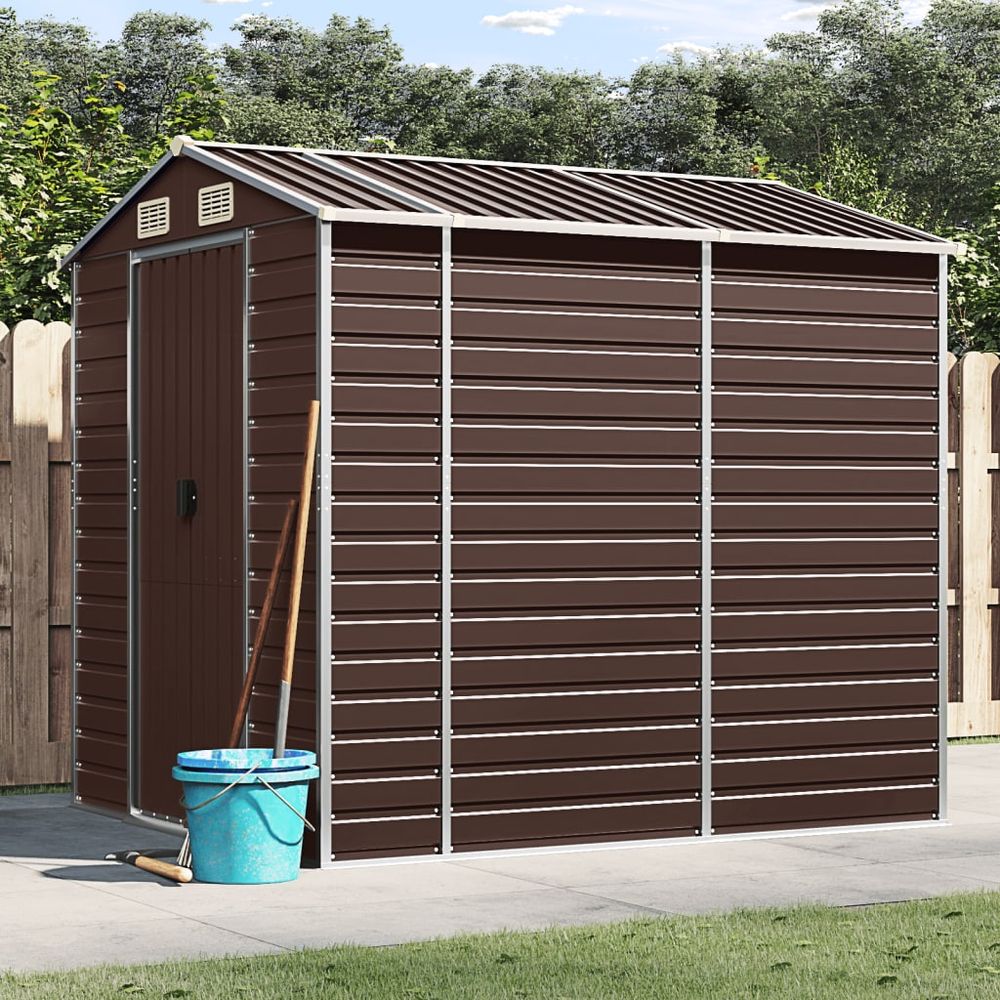 vidaXL Garden Shed Brown 191x215x198 cm Galvanised Steel - anydaydirect