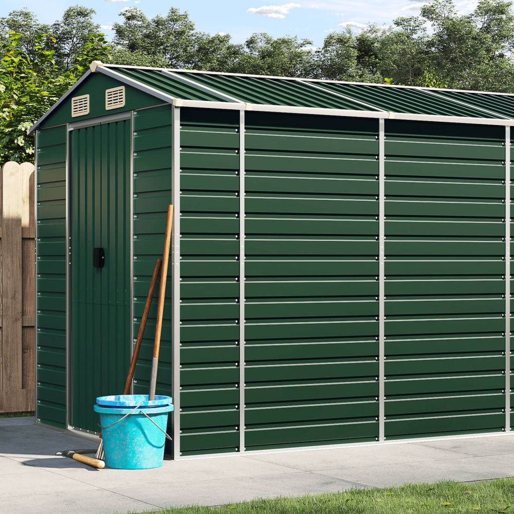 vidaXL Garden Shed Green 191x725x198 cm Galvanised Steel - anydaydirect