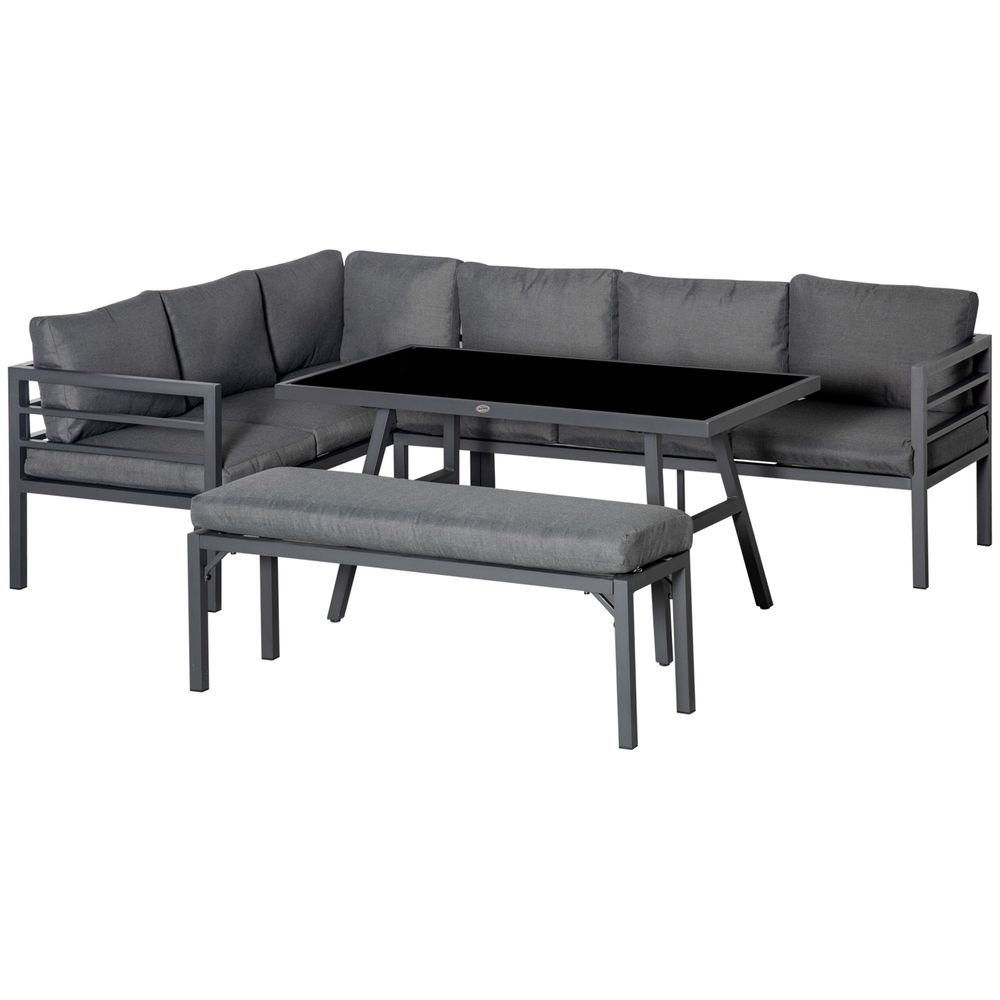Outsunny 8-Seater Aluminium Garden Dining Sofa Furniture Set with Cushions - anydaydirect