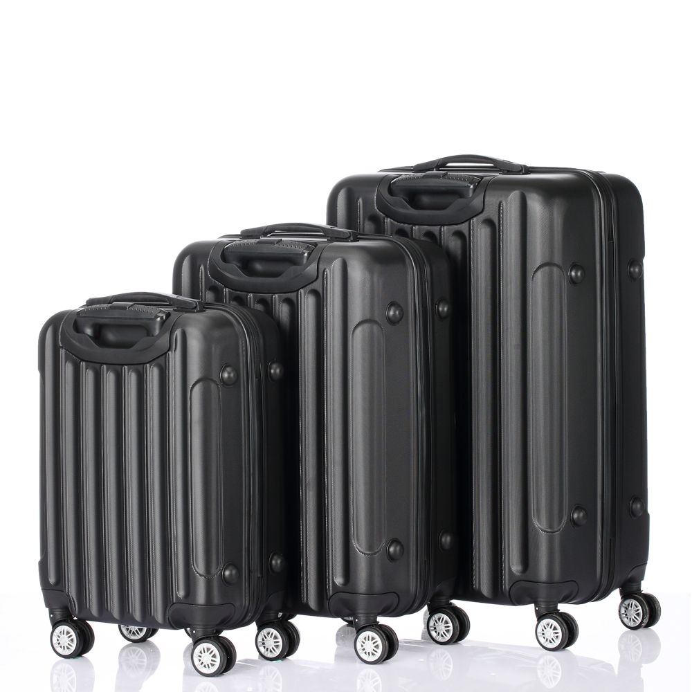 Hardcase Trolley Luggage Suitcase Set 3 pcs ABS Stripe Design Black - anydaydirect