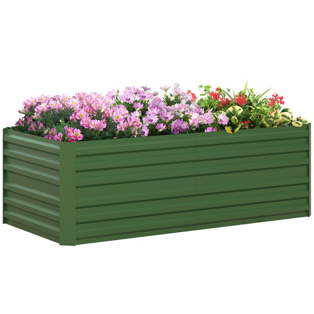 Outsunny Galvanised Steel Outdoor Raised Bed w/ Reinforced Rods, Green - anydaydirect