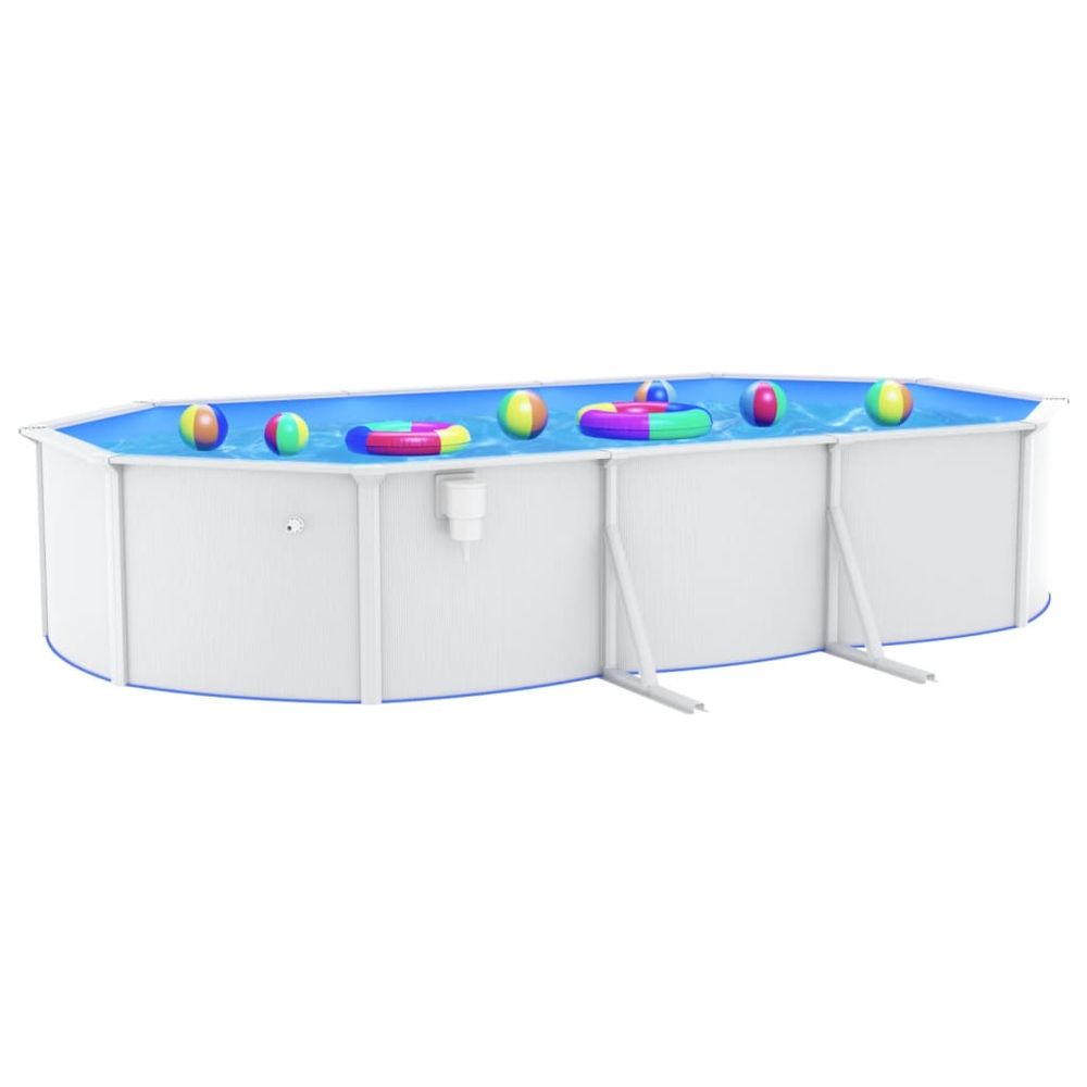 Swimming Pool with Steel Wall Oval 610x360x120 cm White - anydaydirect
