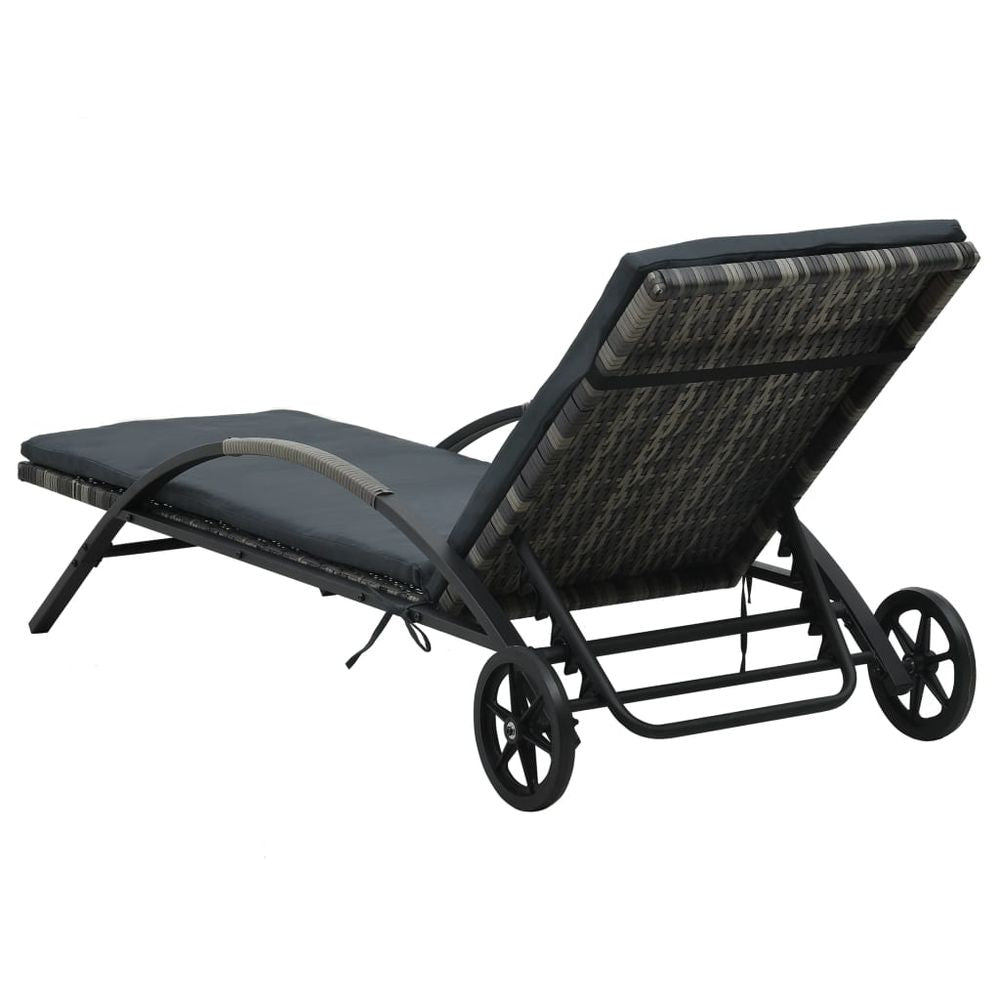 Sun Lounger with Cushion & Wheels Poly Rattan Anthracite - anydaydirect