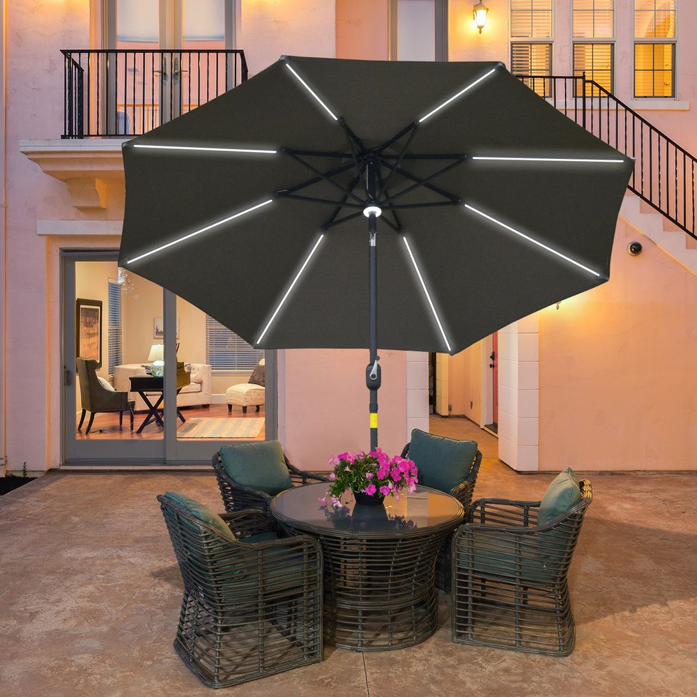 2.7m Garden Parasol Sun Umbrella Patio Summer Shelter w/ LED Solar Light - anydaydirect