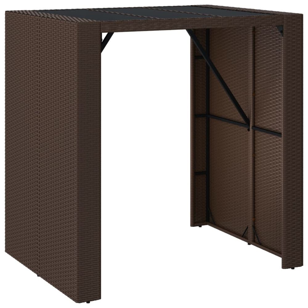 Bar Table with Glass Top Brown 105x80x110 cm Poly Rattan - anydaydirect