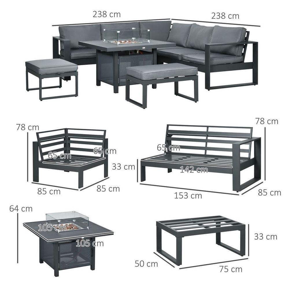 Outsunny 6-Piece Garden Furniture Set with Firepit Table Outdoor Sofa Aluminium - anydaydirect