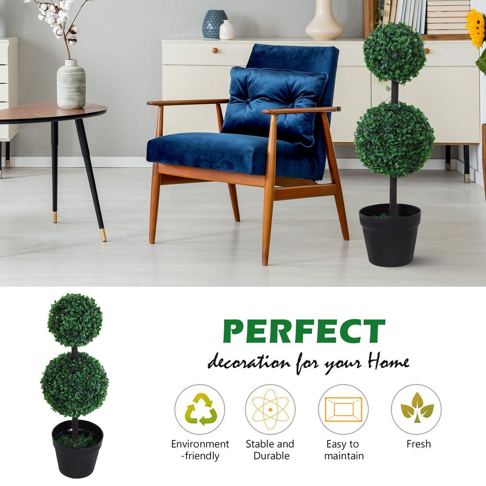 PE Set of 2 Artificial Boxwood Ball Topiary Plant Tree's Green - anydaydirect