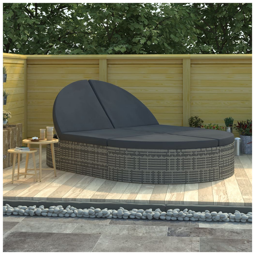 2-Person Sun Lounger with Cushions Poly Rattan Grey - anydaydirect