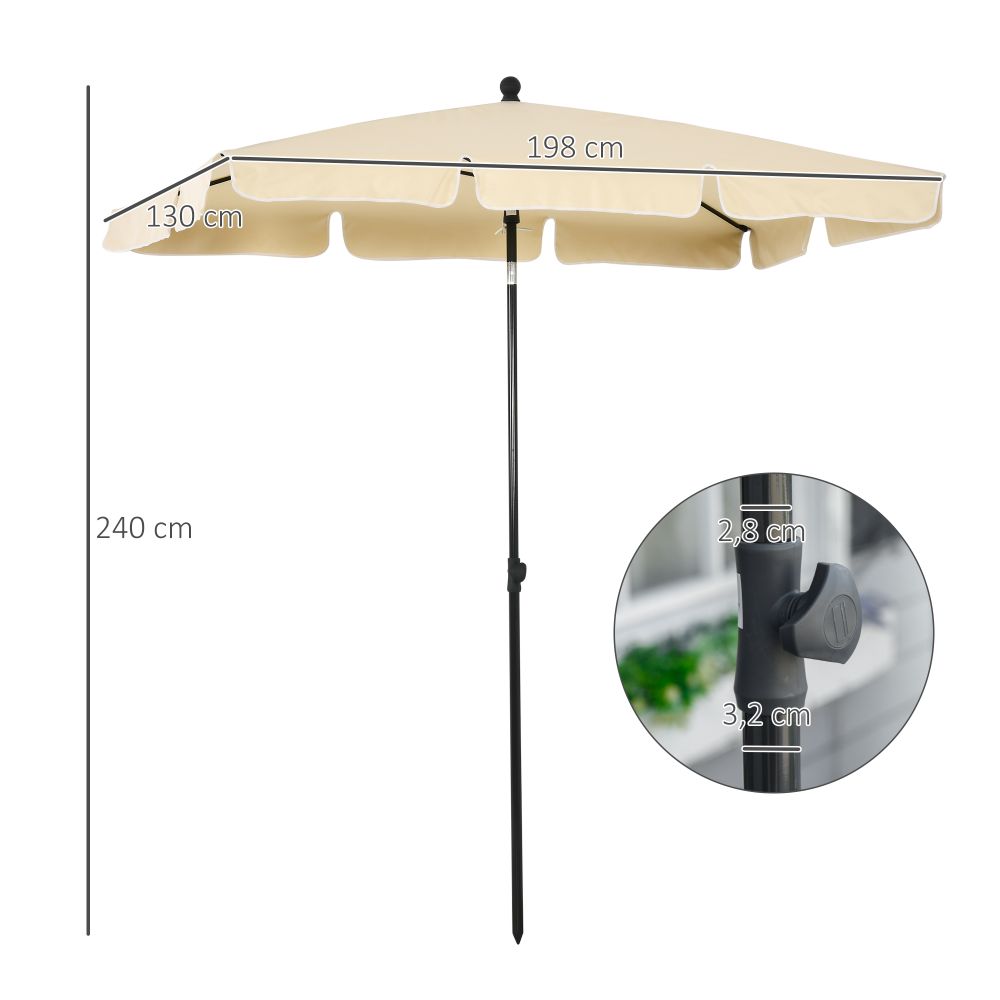 Aluminium Sun Parasol Garden Tilting Umbrellas Patio Rectangular, 2x1.25m, Beige - anydaydirect