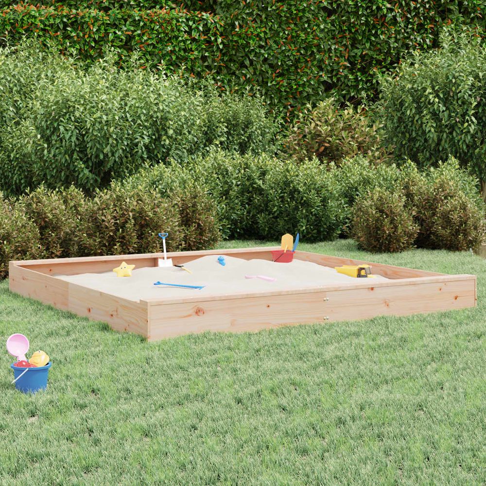 vidaXL Sandbox with Seats Square Solid Wood Pine - anydaydirect