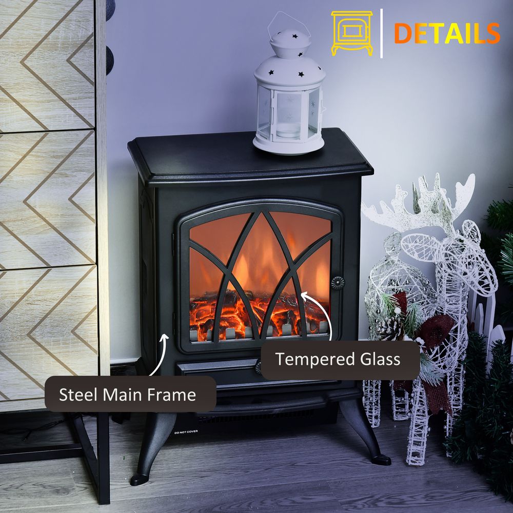 1850W Flame Effect Electric Free Standing Fireplace Fan Log Burning Stove -Black - anydaydirect