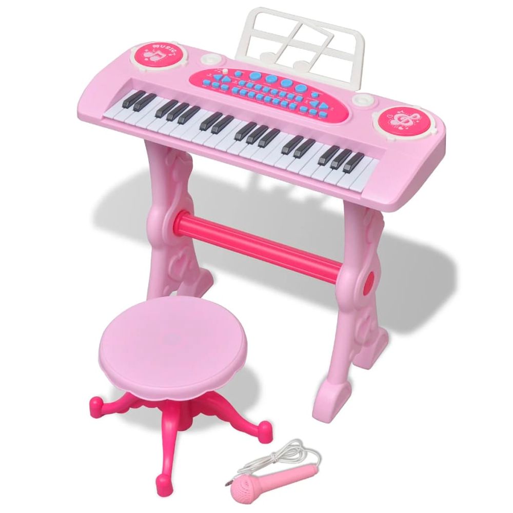 Kids' Playroom Toy Keyboard with Stool/Microphone 37-key Pink - anydaydirect