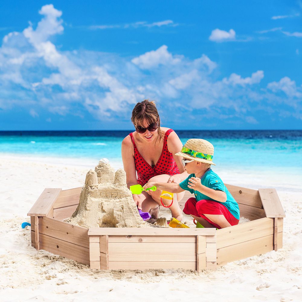 Kids Wooden Sand Pit Children Sandbox with Cover Outdoor Playset Outsunny - anydaydirect