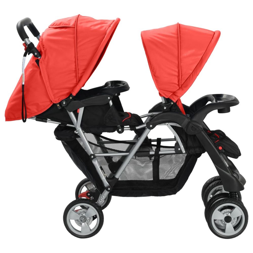 Tandem Stroller Steel Red and Black - anydaydirect