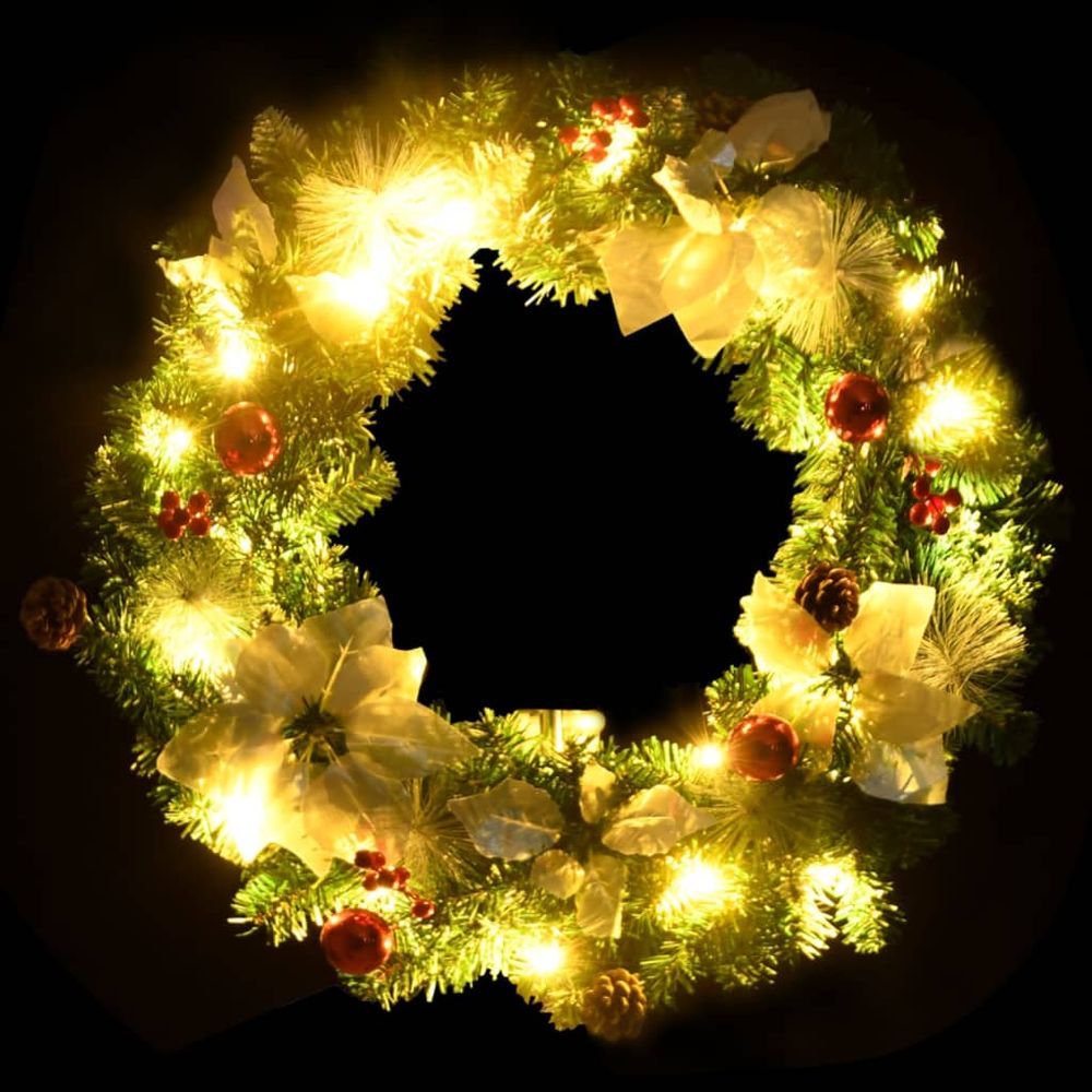 Christmas Wreath with LED Lights Green 60 cm PVC - anydaydirect