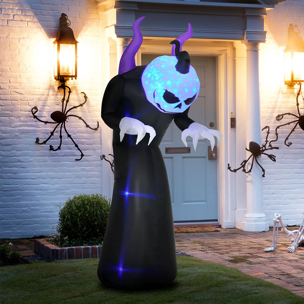7ft Inflatable Halloween Ghost Horns Blow-Up Outdoor LED Display Flame Effect - anydaydirect