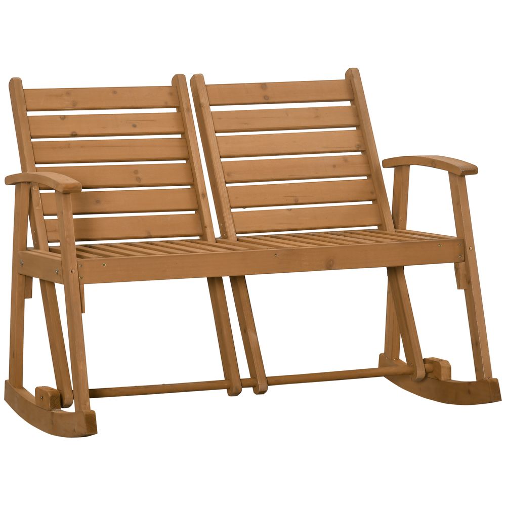 Wooden Garden Rocking Bench with Separately Adjustable Backrests - anydaydirect