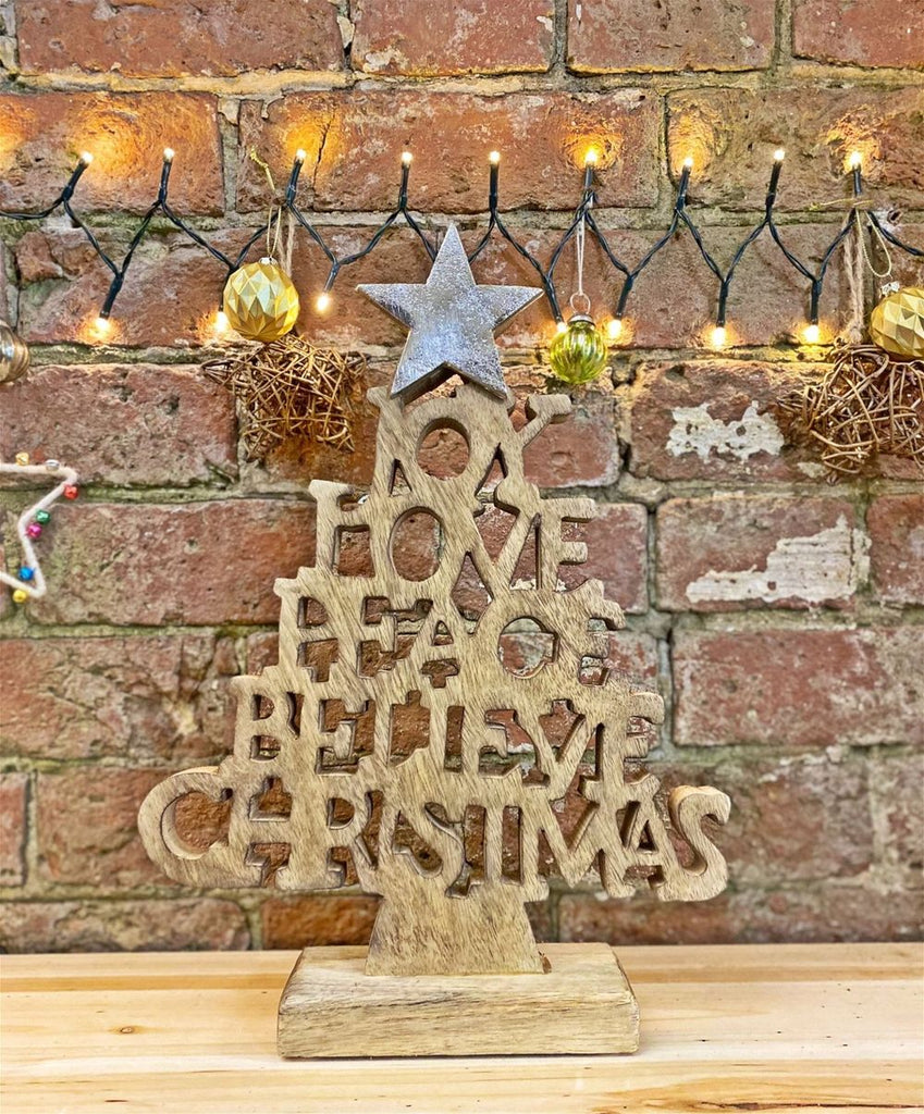 Wooden Christmas Tree Words Ornament 26cm - anydaydirect