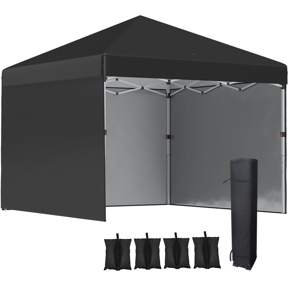 Outsunny 3x3 (M) Pop Up Gazebo Party Tent w/ 2 Sidewalls, Weight Bags, Black - anydaydirect