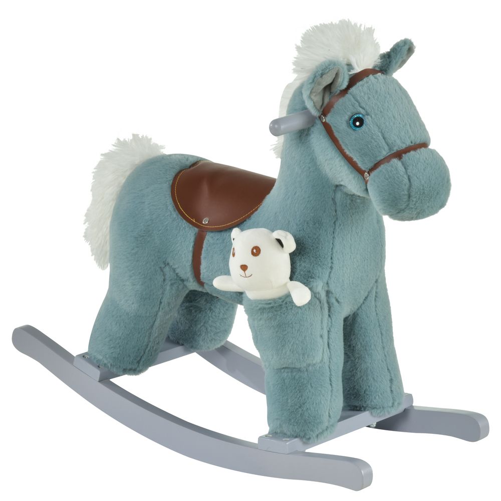 Kids Plush Ride-On Rocking Horse with Plush Toy Sound Handle Grip - anydaydirect