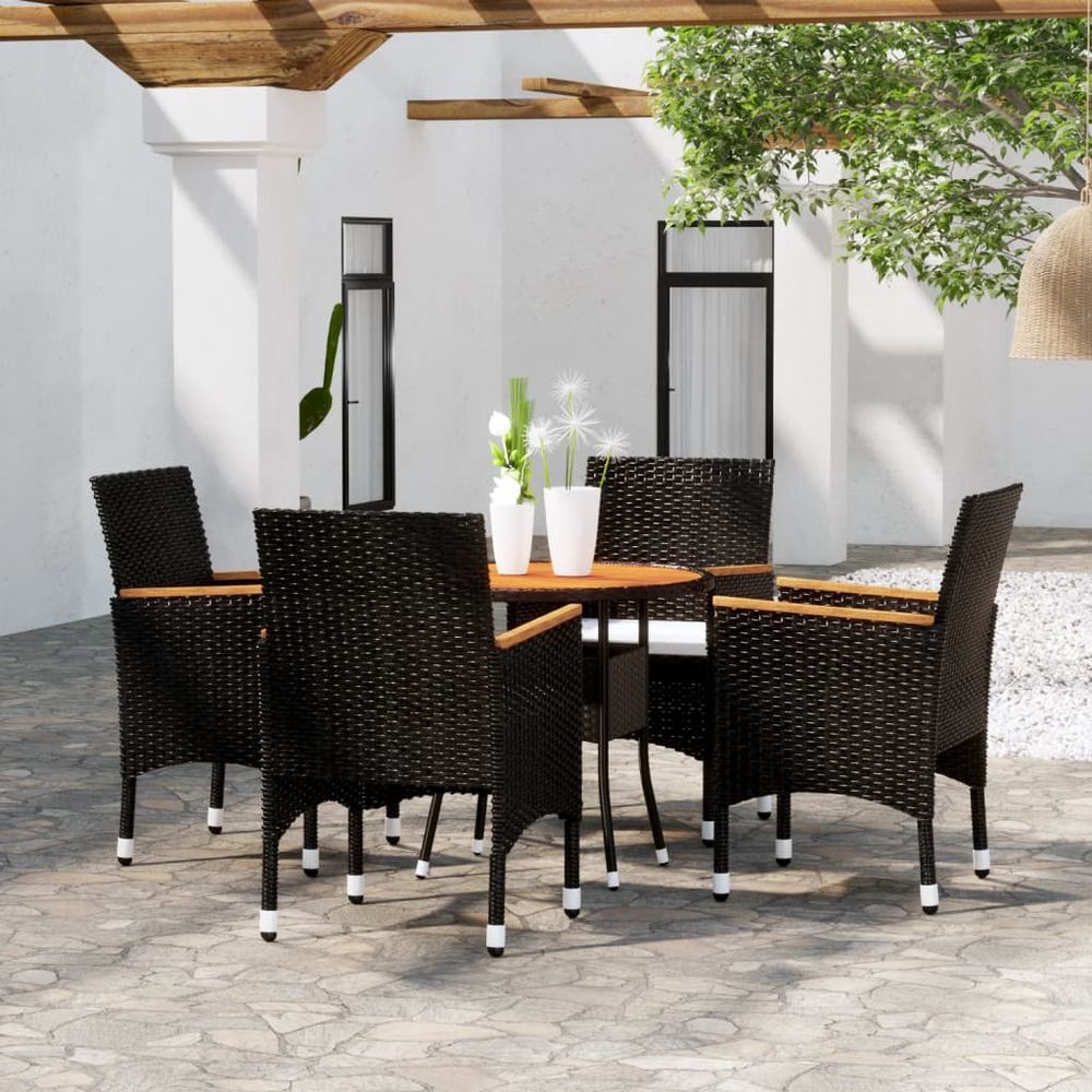 5 Piece Garden Bistro Set Poly Rattan and Solid Wood Black - anydaydirect