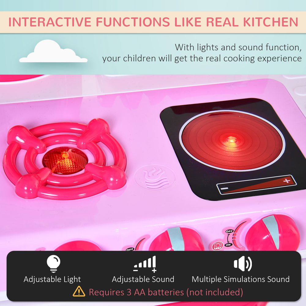 38-Piece Children's Kitchen Play Set Realistic Sounds Lights Food Pink - anydaydirect