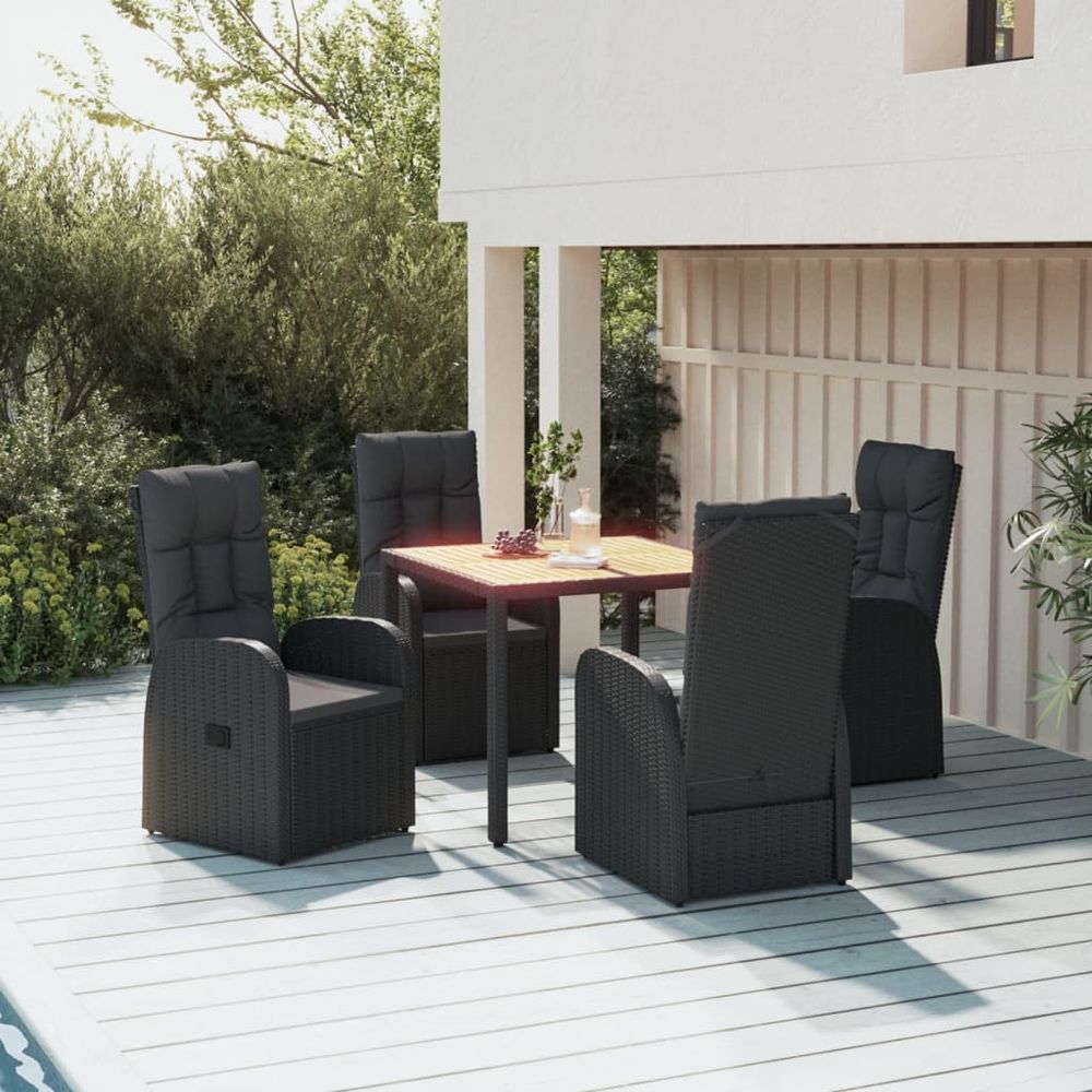 5 Piece Garden Dining Set Black Poly Rattan&Solid Wood Acacia - anydaydirect