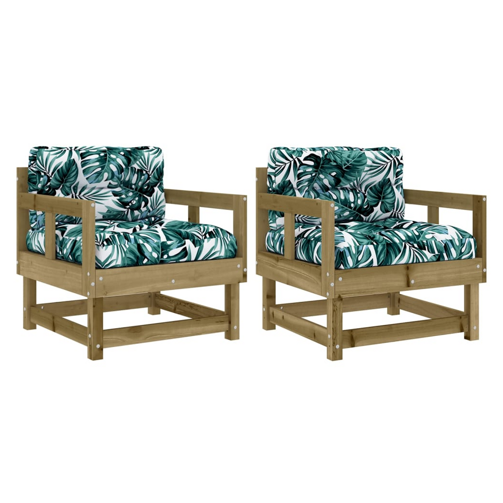 vidaXL Garden Chairs with Cushions 2 pcs Impregnated Wood Pine - anydaydirect