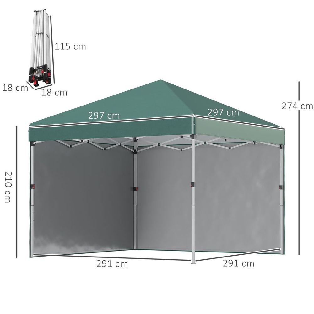 3 x 3 (M) Pop Up Gazebo Event Shelter with 2 Sidewalls, Weight Bags, Green - anydaydirect