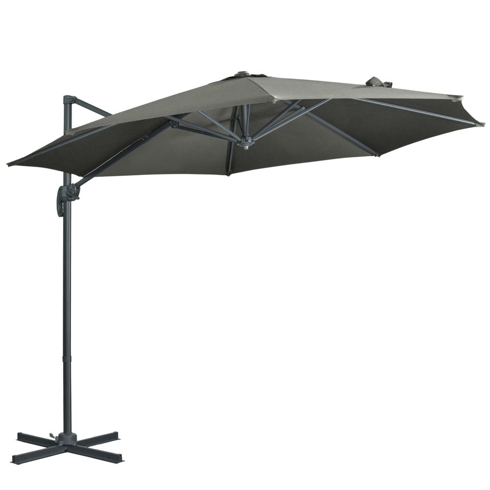3 x 3(m) Cantilever Parasol Garden Umbrella with Cross Base Grey - anydaydirect