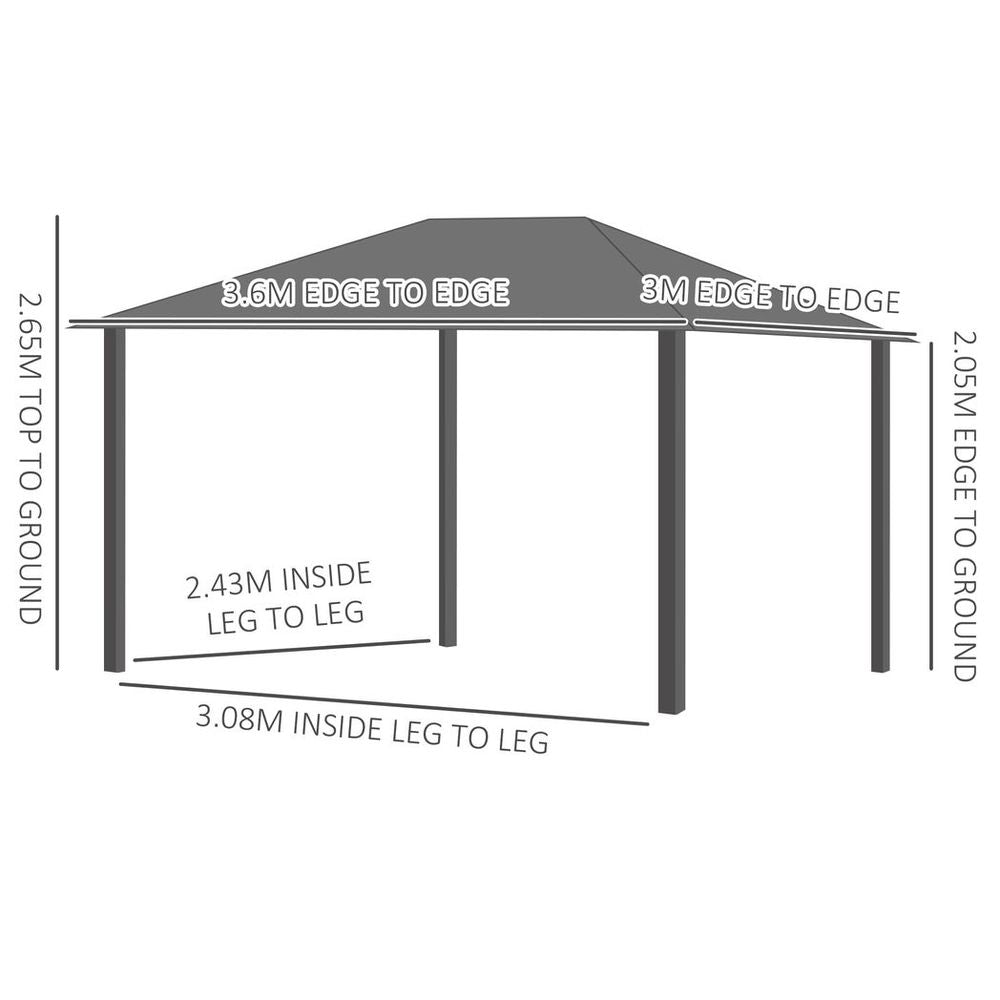 Outsunny 3 x 3.6m Aluminium Hardtop Gazebo Canopy with Polycarbonate Top - anydaydirect