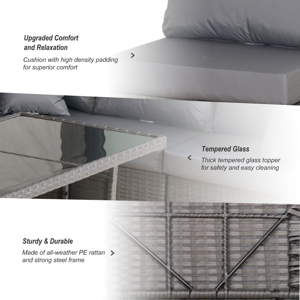 10 Pcs Rattan Sofa Set-Grey/Dusty Blue Cushion - anydaydirect