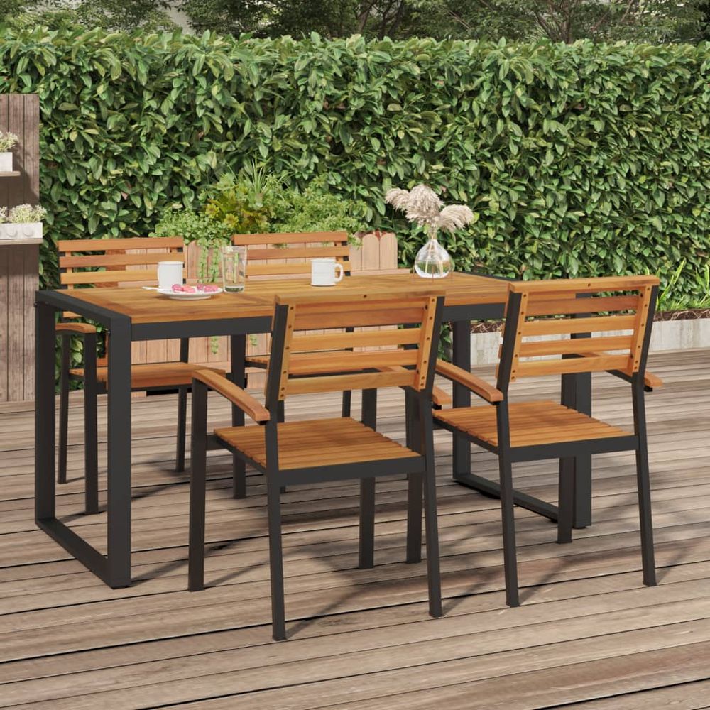 Garden Table with U-shaped Legs 160x80x75 cm Solid Wood Acacia - anydaydirect