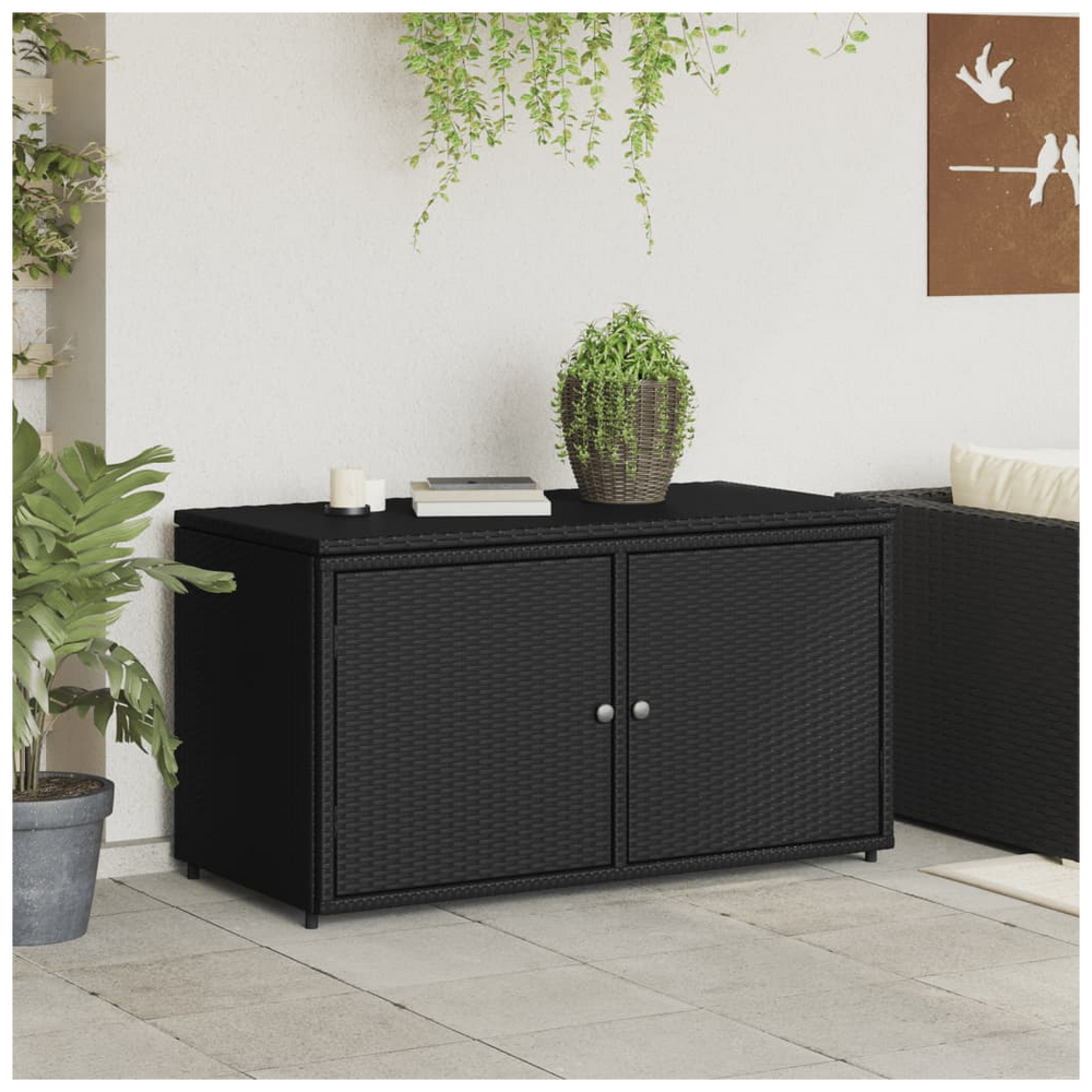 vidaXL Garden Storage Cabinet Black 110x55x60.5 cm Poly Rattan - anydaydirect