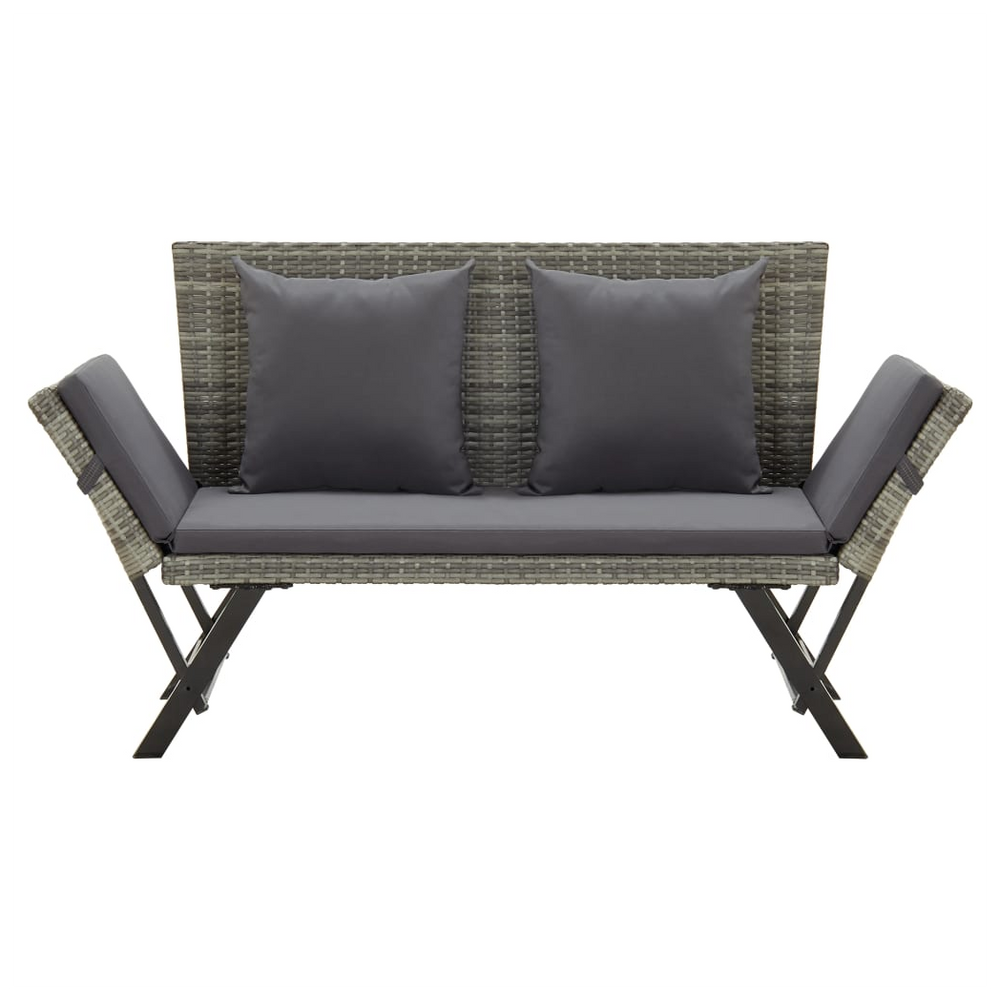 Garden Bench with Cushions Grey 176 cm Poly Rattan - anydaydirect