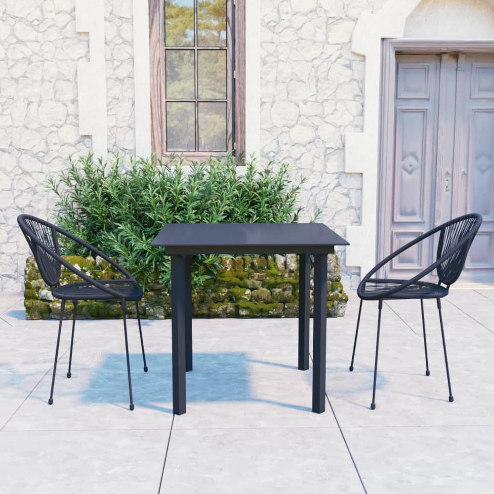 3 Piece Outdoor Dining Set PVC Rattan Black - anydaydirect