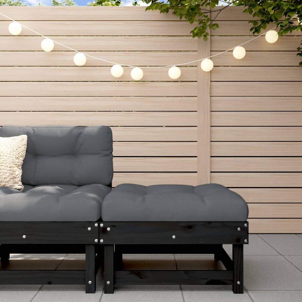 vidaXL Garden Footstool with Cushion Black Solid Wood Pine - anydaydirect