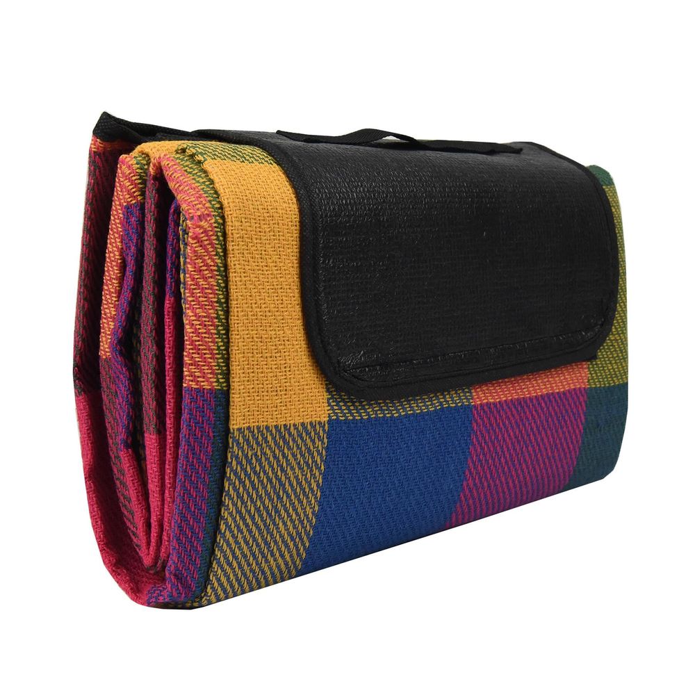 PACK OF 2 170x130cm Multicoloured Waterproof Folding Picnic Blanket with Sandproof Backing & Carry Handle - anydaydirect