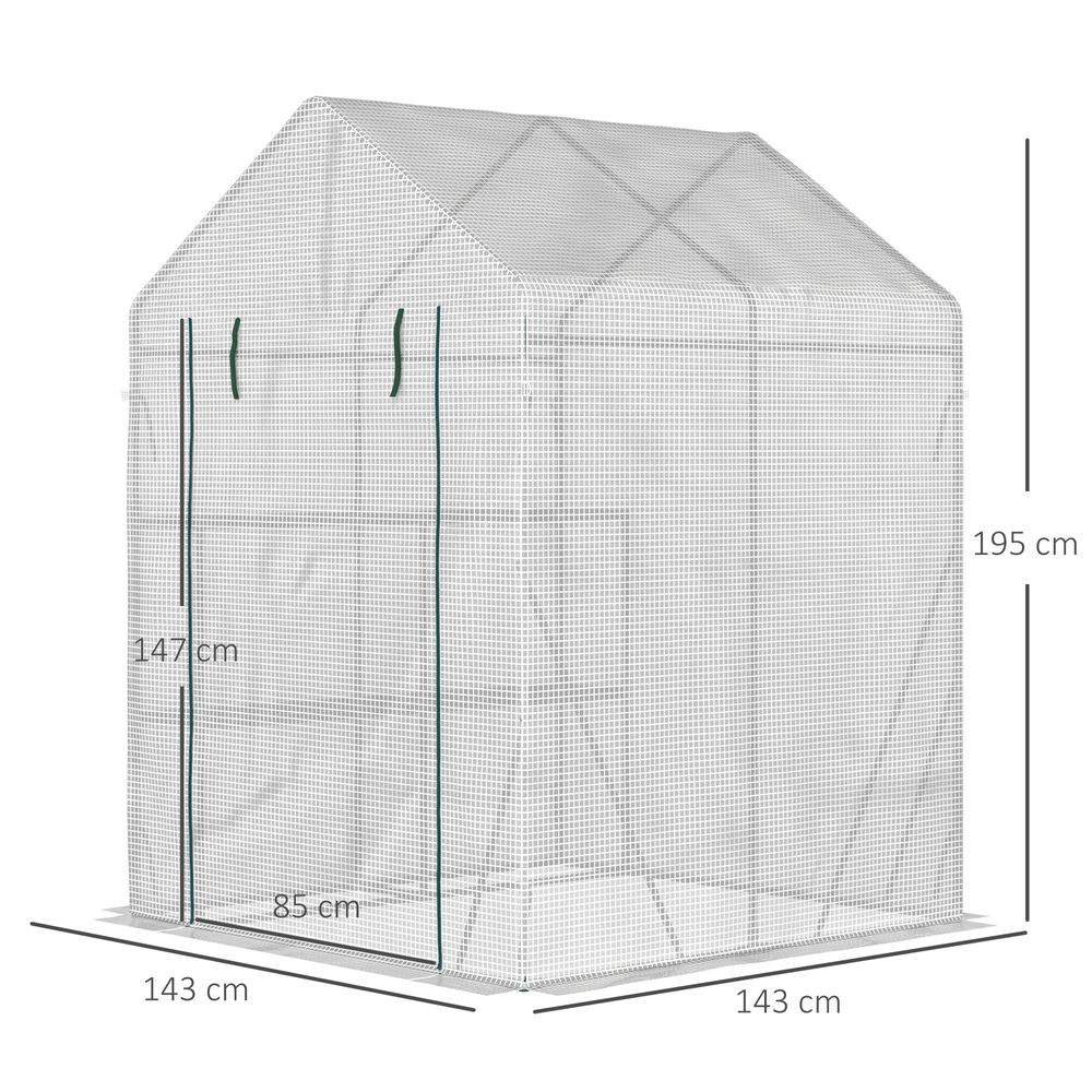 Greenhouse for Outdoor, Gardening 2 Tier Shelf, PE Cover, 143x143x195cm, Green - anydaydirect