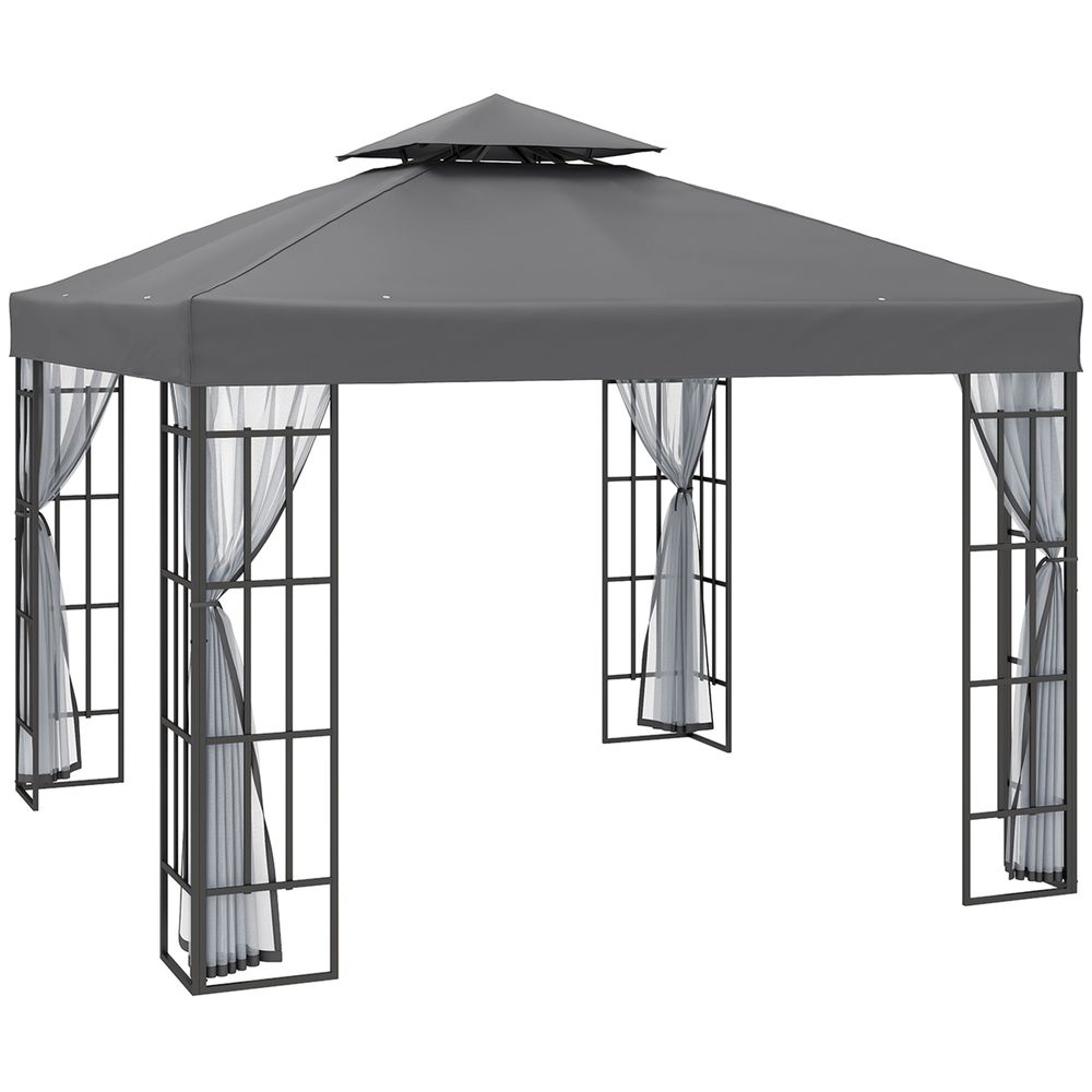 Outsunny 3 x 3(m) Patio Gazebo Canopy Garden Pavilion with 2 Tier Roof, Grey - anydaydirect